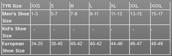 Tyr Sport Crossblade Training Fin Size Chart