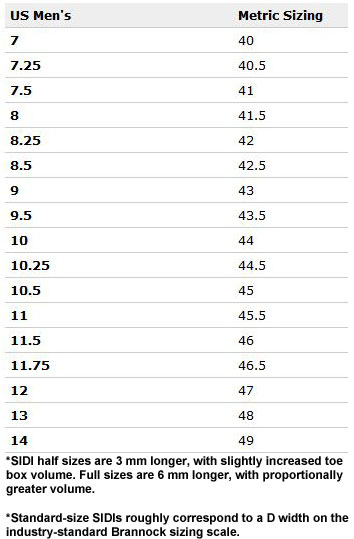 Sidi Size Chart