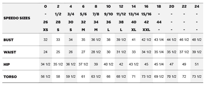 Speedo Youth Jammer Size Chart